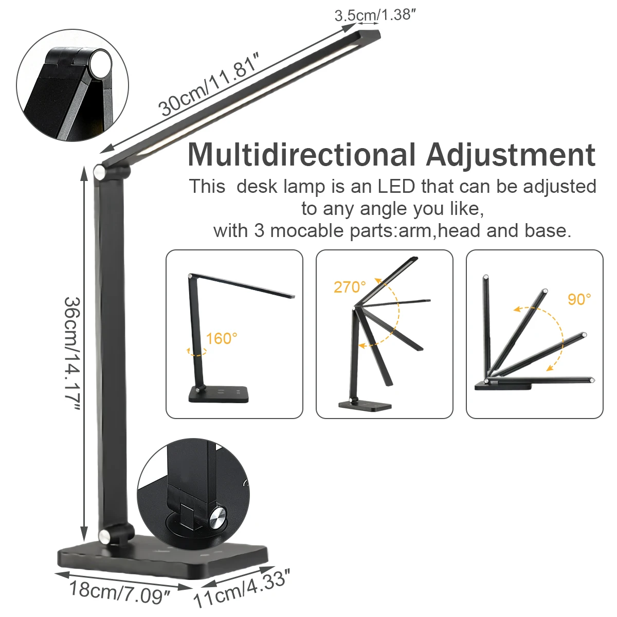 Lampe de Protection des yeux à 50led en alliage d'aluminium, veilleuse tactile à 5 niveaux réglables, pour chambre à coucher, chevet, bureau de lecture