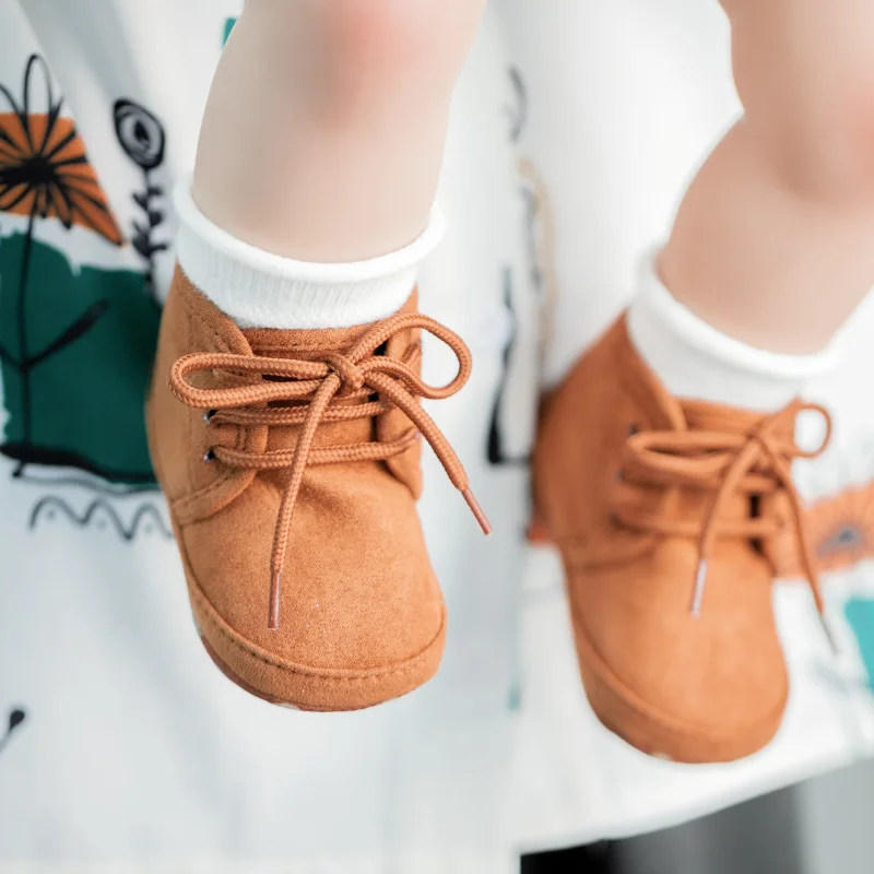 Newborns Baby Boys Girls Shoes Retro PU Soft Bottom Anti-slip Lacing Toddler Shoes First Walkers Infant Baby Booties 5