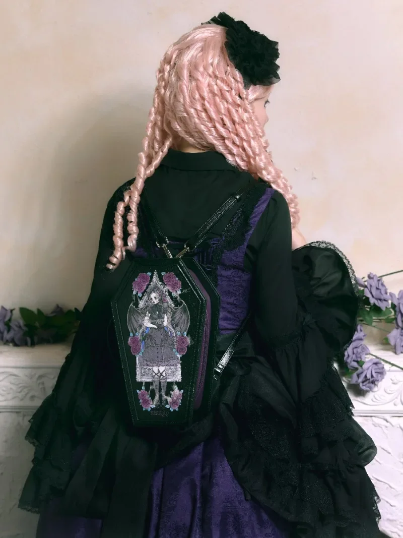 New Ita Lolita Bag Mochila Personality Coffin Mochilas Mujer Halloween Dark Print Backpack 3 Usage Ways Zipper Women Bags 5