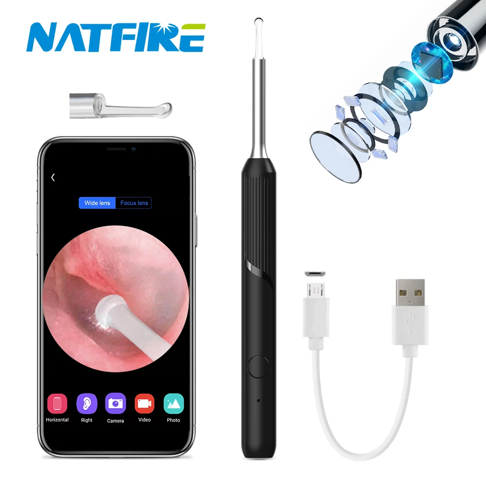 NATFIRE NP20 Smart Ear Cleaner Otoscope Ear Wax Removal Tool with Camera Ear Endoscope 1080P Kit for iPhone iPad Android