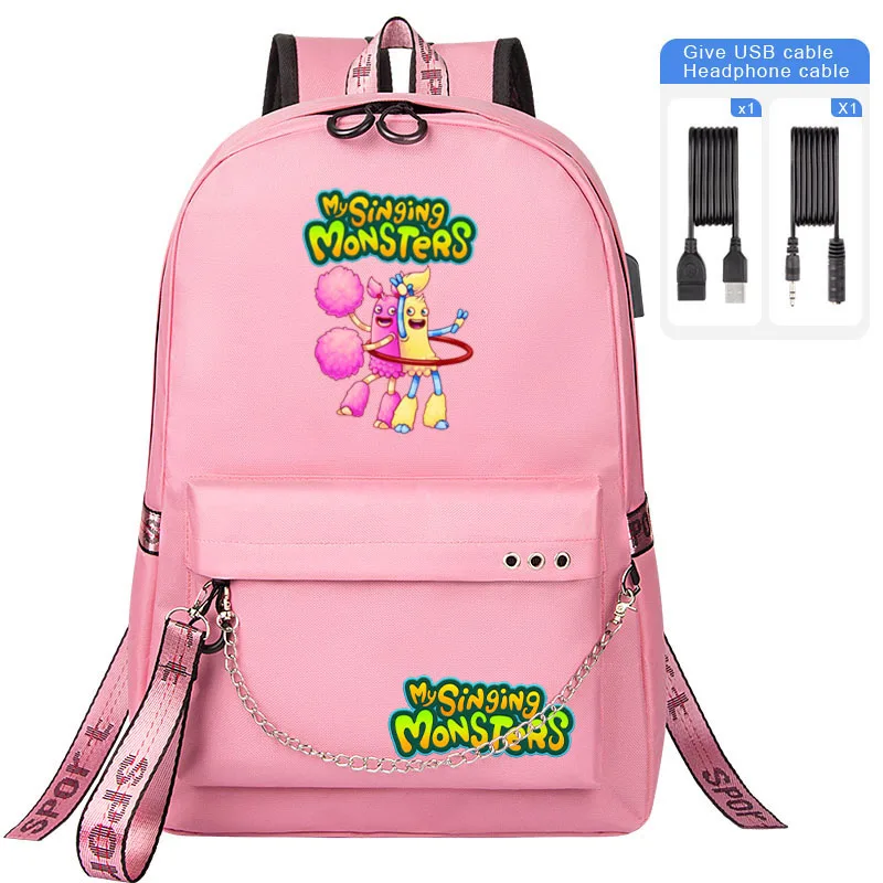 My Singing Monsters Zaino Per Bambini Usb Boy Girl School Bag Cartoon Pompon Hoola Print Adolescenti Bambini Studenti Zainetto