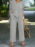 Women's Plus Size 1XL-5XL Fashion Three-Piece Outfit Set Ladies Casual Long Sleeve Cardigan Tank Top and Long Pants Outfits - Image 3