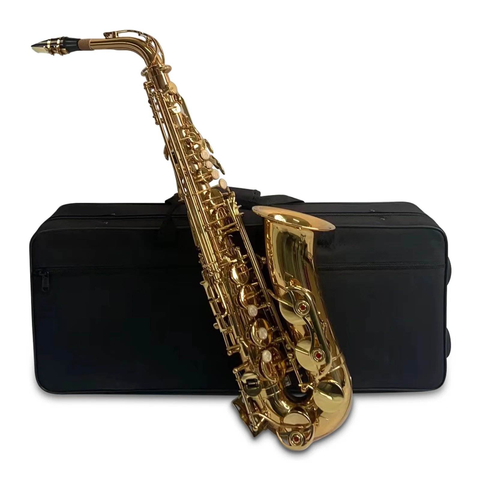 Golden Eb Alto Saxophone Sax Brass Body White Shell Key Woodwind Instrument with Carry Case Gloves Cleaning Cloth Brush Sax Neck