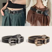 Y2k – ceinture rétro en cuir PU, polyvalente, de luxe, à boucle ardillon, avec boucle gravée en métal, pour jean, unisexe 1