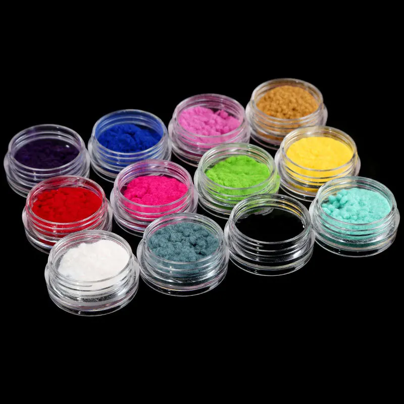 12 kleur/Set Flock Velvet Nail Poeder Pigment Kleurrijke Glitter Dust Winter Manicure UV Gel Polish voor Nagels DIY decoratie Tips