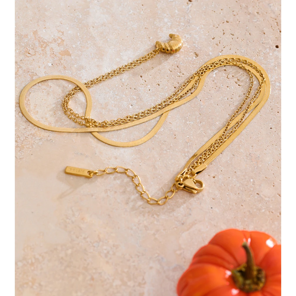 Yhpup Stainless Steel Snake Chain Double Layer Necklace Pendant Fashion Unique