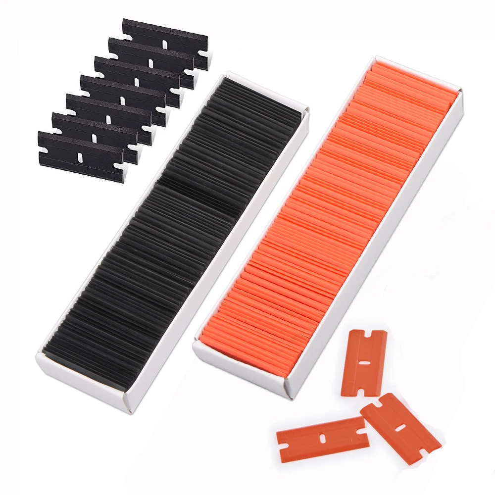 

EHDIS 100pcs/200pcs 1.5 Inch Razor Cleaning Blades Plastic Car Sticker Remover Double Edge Blade Carbon Film Tinting Scraper