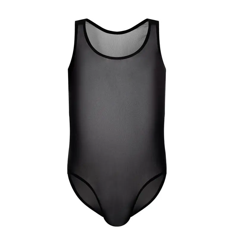 Men Bodysuits Jumpsuits Sexy Mesh Sheer Onesies Lounge Sleepwear Sissy Rompers Sleeveless One-piece Pajamas Underwear