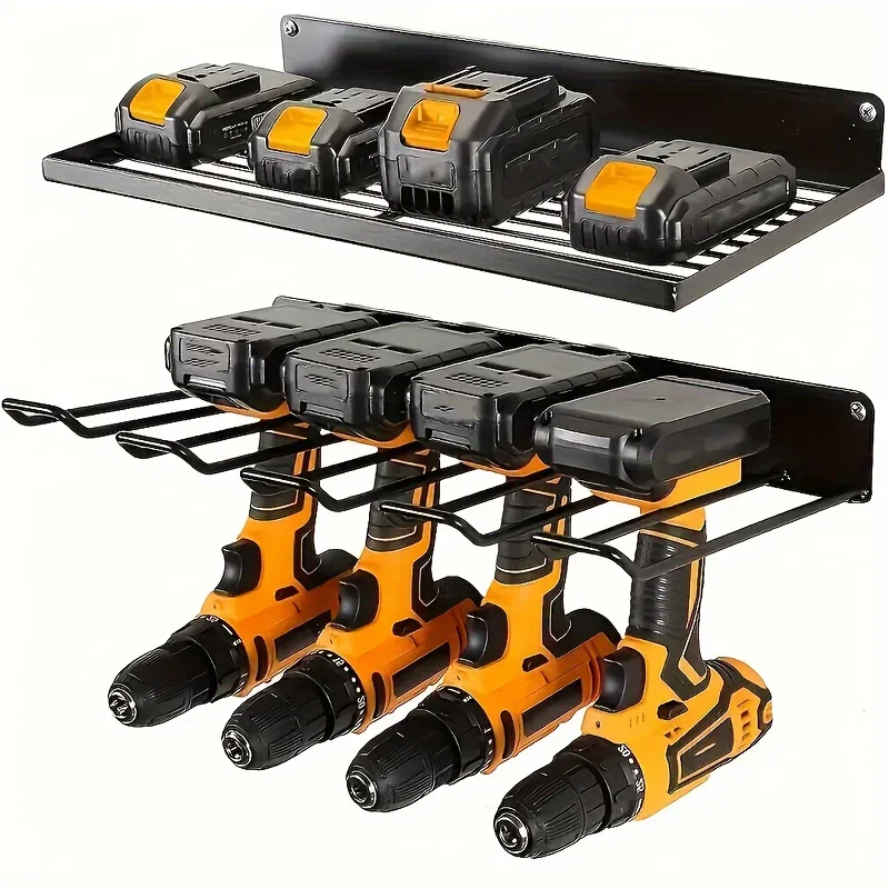 Wall-mounted Utility Rack Power Tool Organizer Heavy Duty Metal Tool Shelf Drill Storage Rack Cabinet Garage Organizer