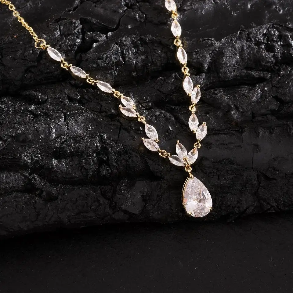 ZAKOL Verlobte Braut Hochzeit Blätter Form Zirkon Anhänger Halskette Für Frauen Luxus Temperament Charme Schmuck Geschenk Zubehör – Detail 7