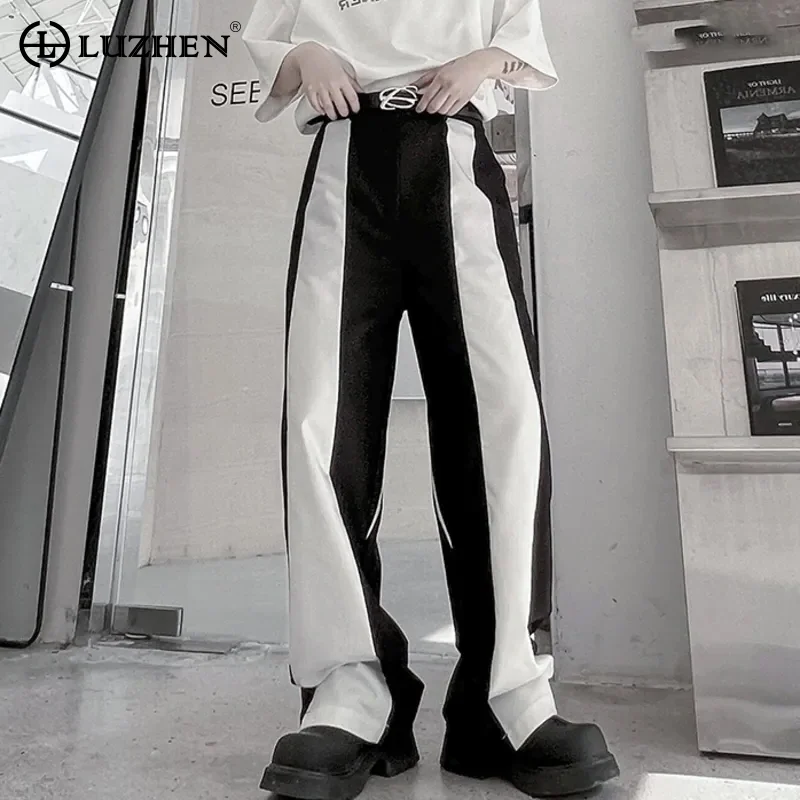 

LUZHEN 2024 Stylish Color Contrast Splicing Designer Loose Straight Casual Pants Men's Trendy High Street Suit Trousers B2601e