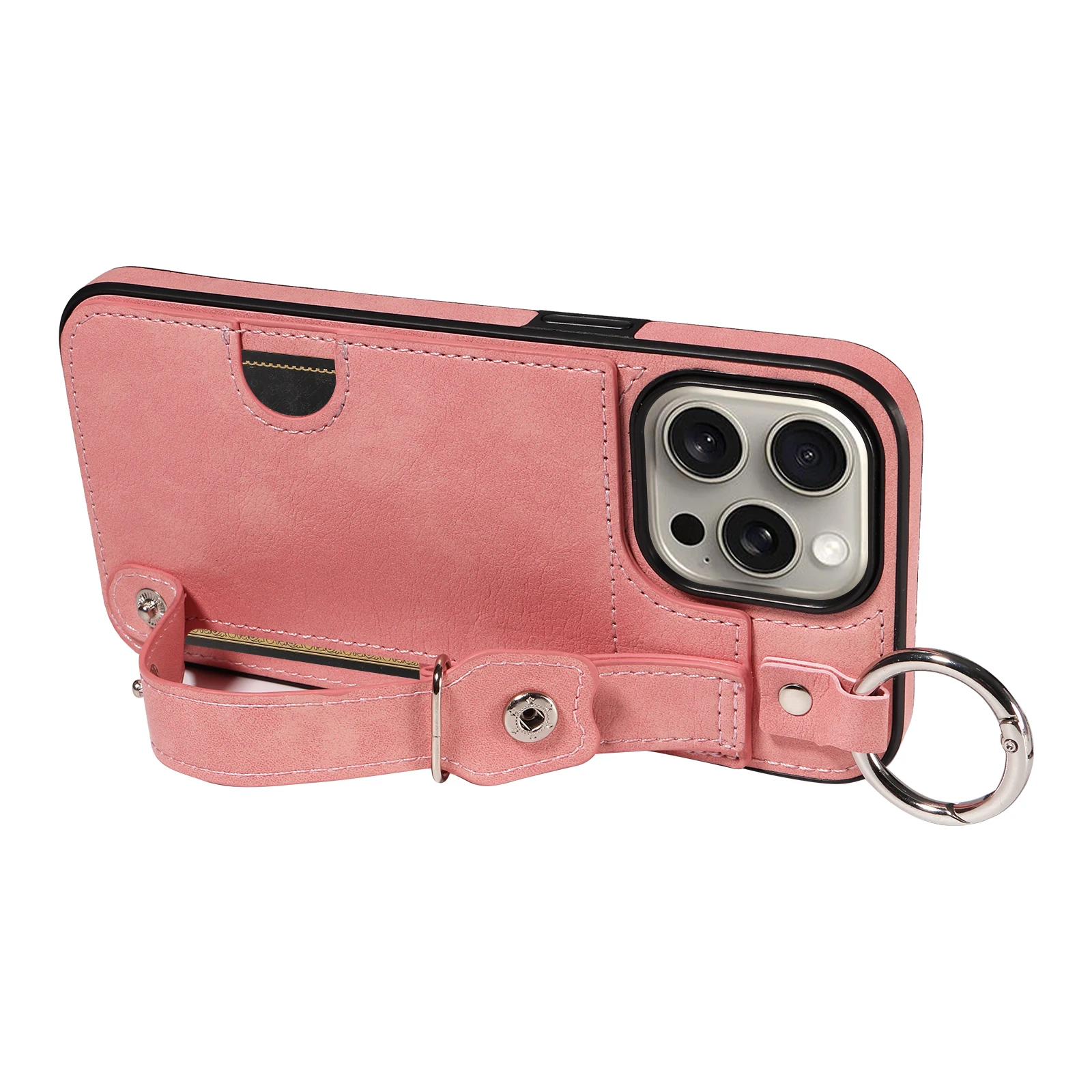 Wristband Ring Holder Cards Solt Wallet Leather Case For iPhone 15 Pro Max 14 Plus 13 12 11 XS SE2022 Pocket Bag Kickstand Cover_voghion.com