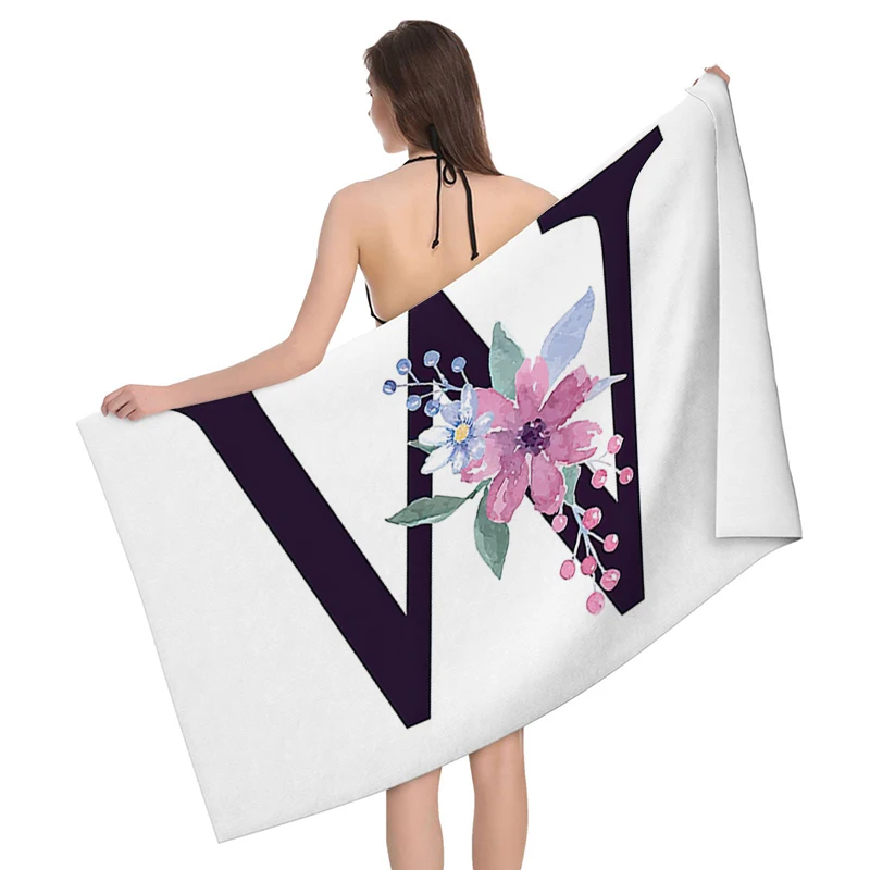 Home bath towels for the body towels bathroom letters and flower quick drying microfiber beach towel man and women large sports 5