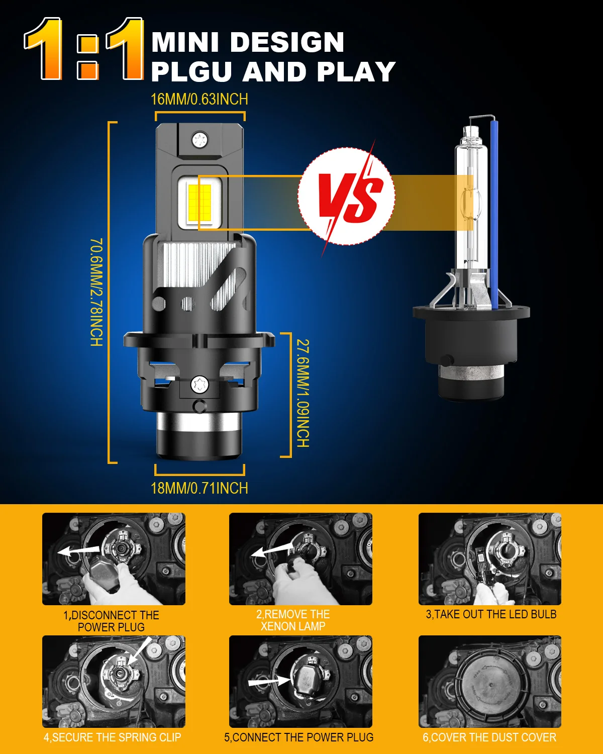 KATUR 2개입 D2S D4S LED 자동차 헤드라이트 전구 초고휘도 HID 교체용 백색 주간 주행등 팬 포함 캔버스 플러그 앤 플레이