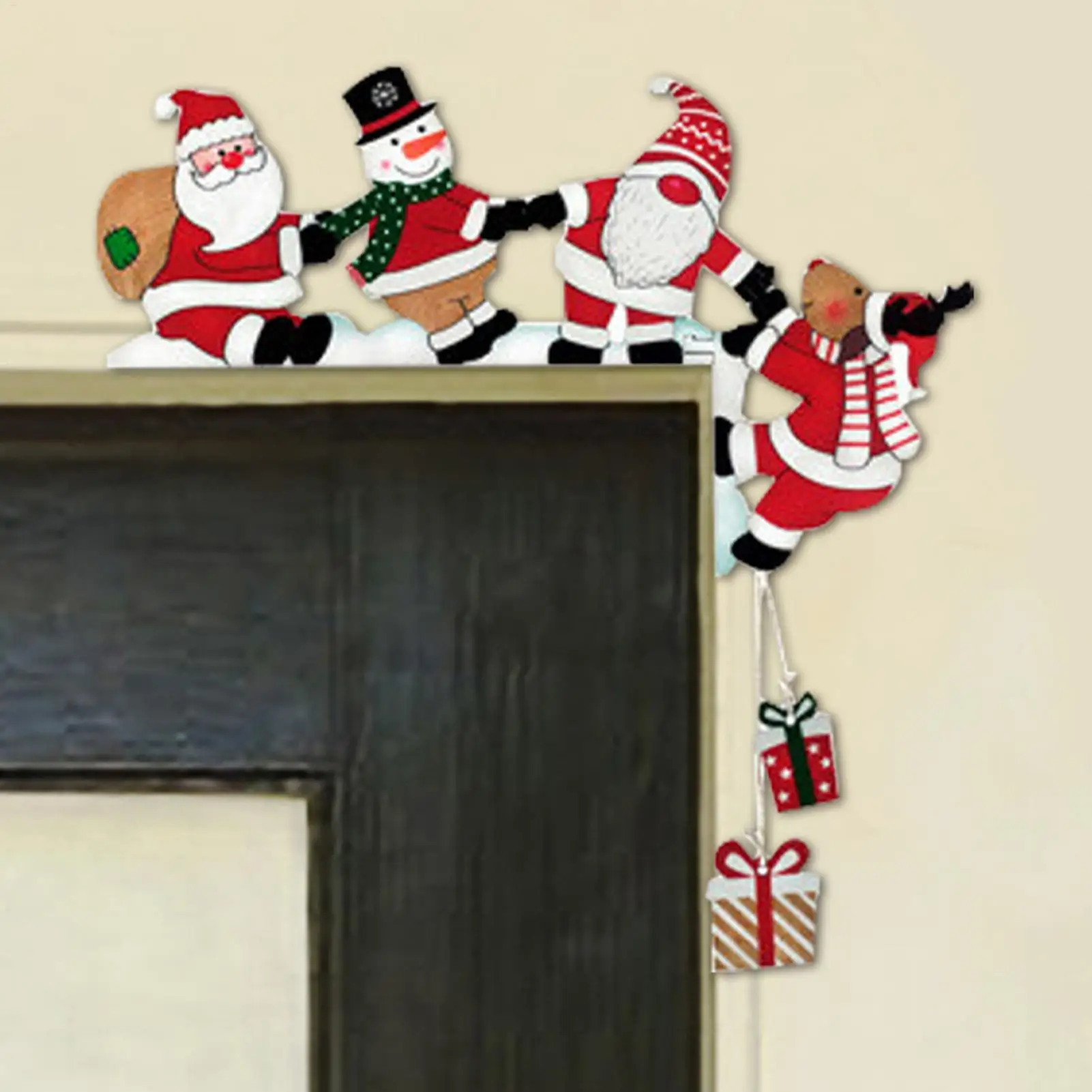 2025 New Santa Door Corner Decor Christmas Cartoon Door Frame Decor Snowman Reindeer Wooden Pendant Party House Decors