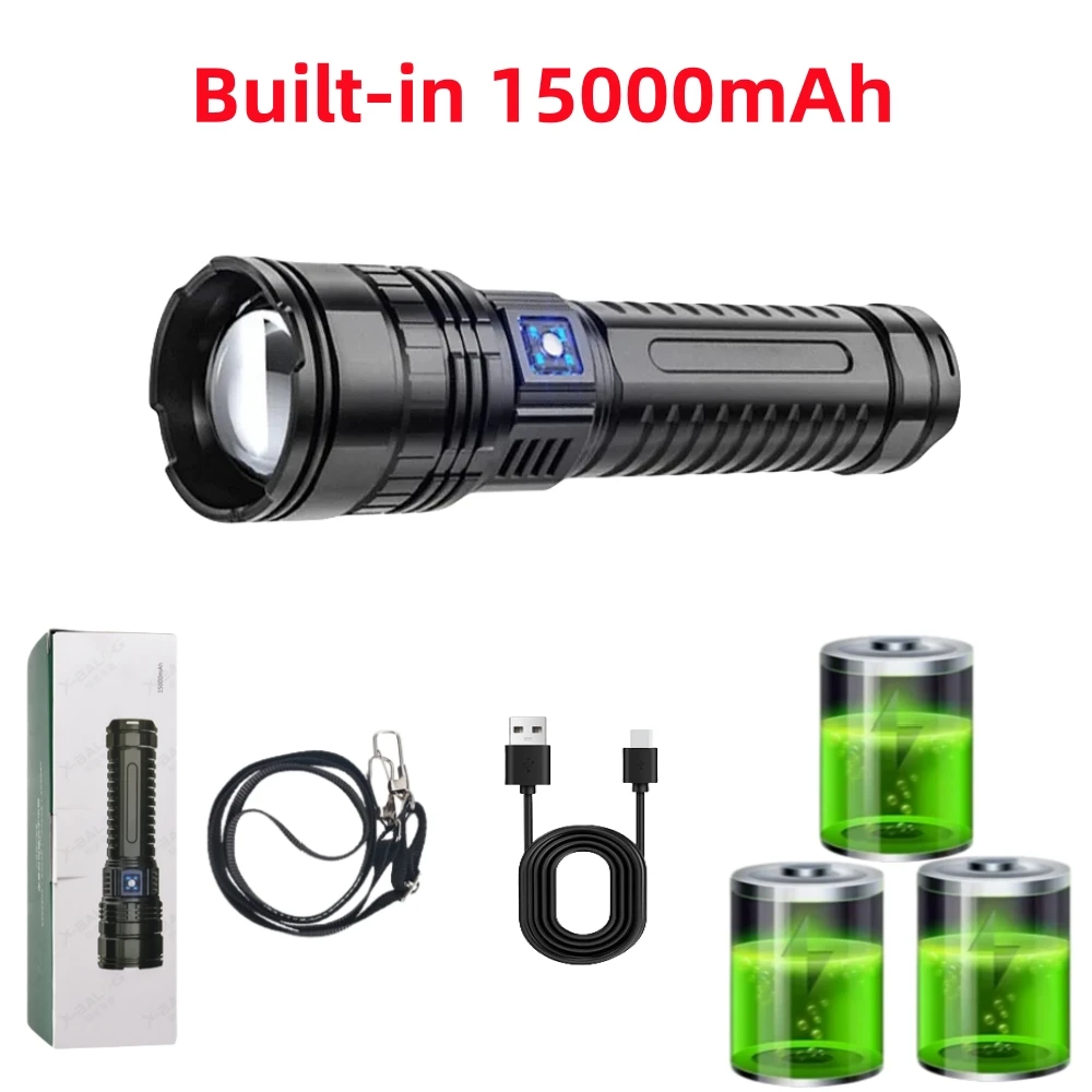 

Ultra bright LED Flashlight USB C Rechargeable 2000W Flash Light 990000000LM High Power XHP360 Flashlights Zoom Tactical Lantern