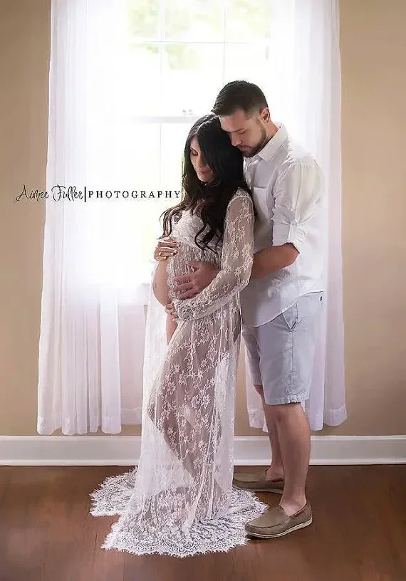 

Women White Skirt Maternity Photography Props Lace Gown Pregnancy Clothes Maternity Dresses For pregnant Photo Shoot Clothing