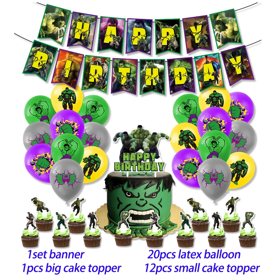 thumbnail image 1 of Decoración para fiesta de cumpleaños de superhéroes Globo de Los Vengadores Spiderman Iron Man Hulk Suministros para fiesta Vajilla Banner Telón de fondo, 1 of 5