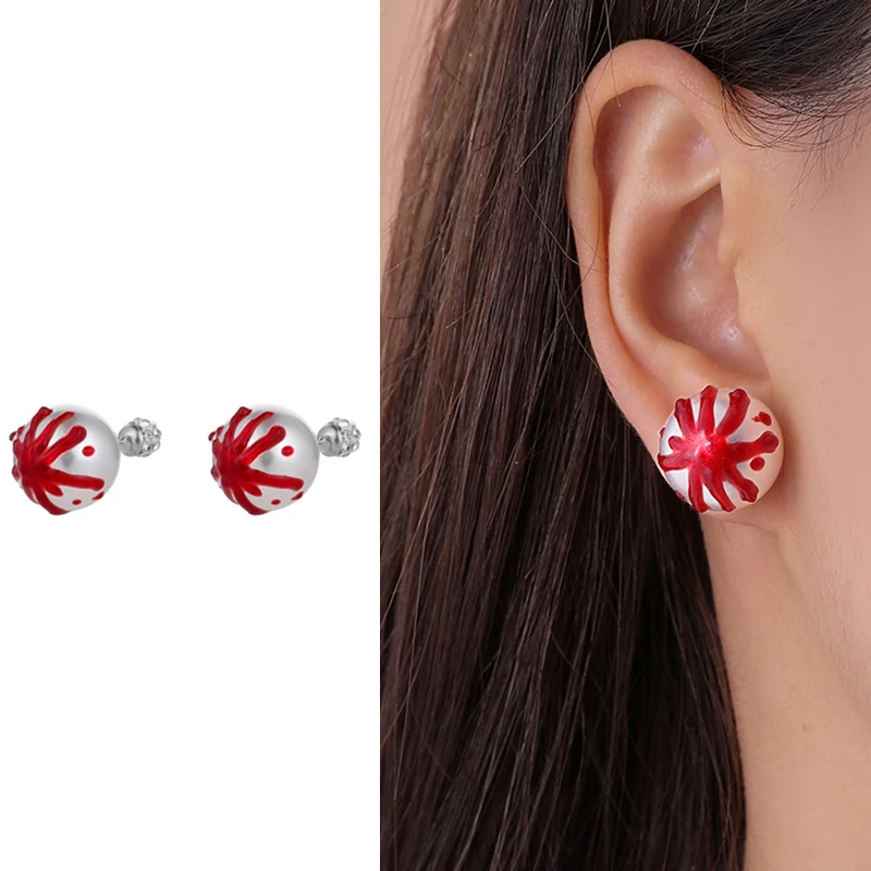 Halloween Bloodstain Pearl Stud Earrings For Women Fashion Exaggerated Jewelry Party Gifts