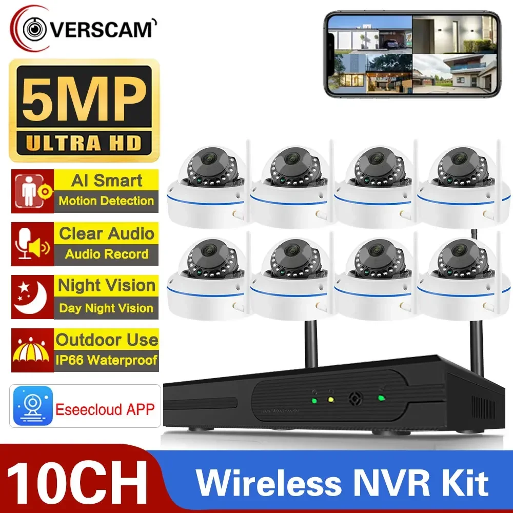 

10CH IP Camera Wifi NVR Kit CCTV System 5MP Outdoot Waterproof Audio Wireless Dome Camera Video Surveillance System 10 Channel