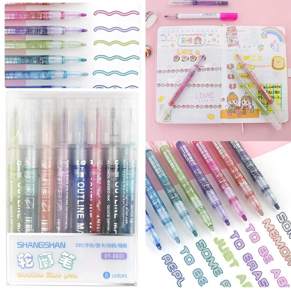 12 colors set cute japanese stationery milk liner double headed fluorescent pen milkliner highlighter pen drawing marker pens Students Marking Key-point High-capacity Hand Account Highlighter Marker Set Double Line Outline Pen Fluorescent Pen