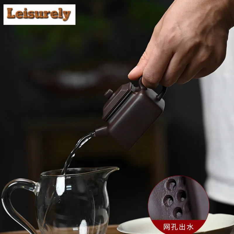 130ml Aesthetic Yixing Purple Clay Teapots Master Handmade Square Pot Raw Ore Purple Mud Tea Brewing Kettle Zisha Tea Set Craft