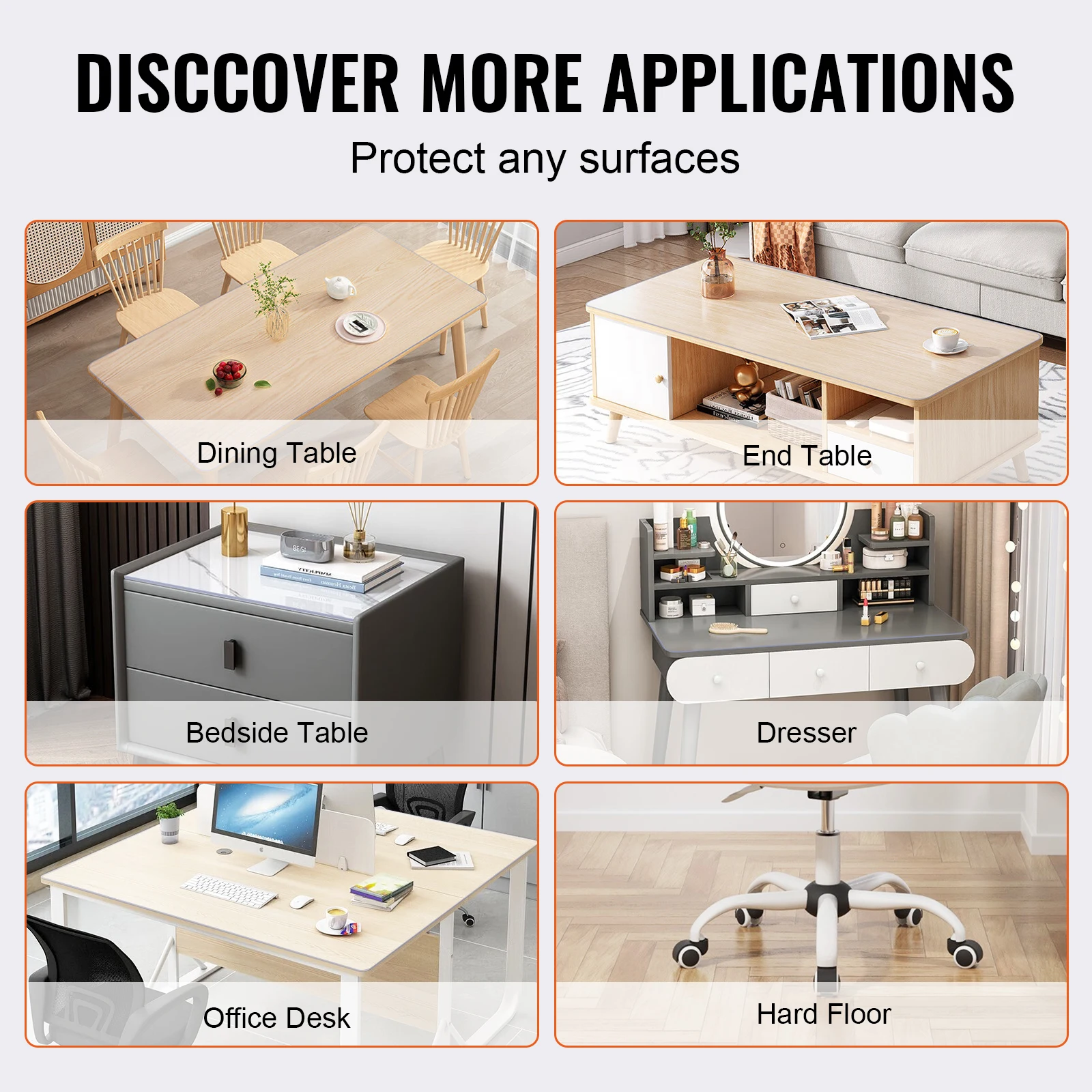 SucceBuy PVC Tablecloth Transparent Table Cloth 1.5mm Waterproof Kitchen Oil-Proof Table Mat Plastic Soft Glass Protector Cover 6