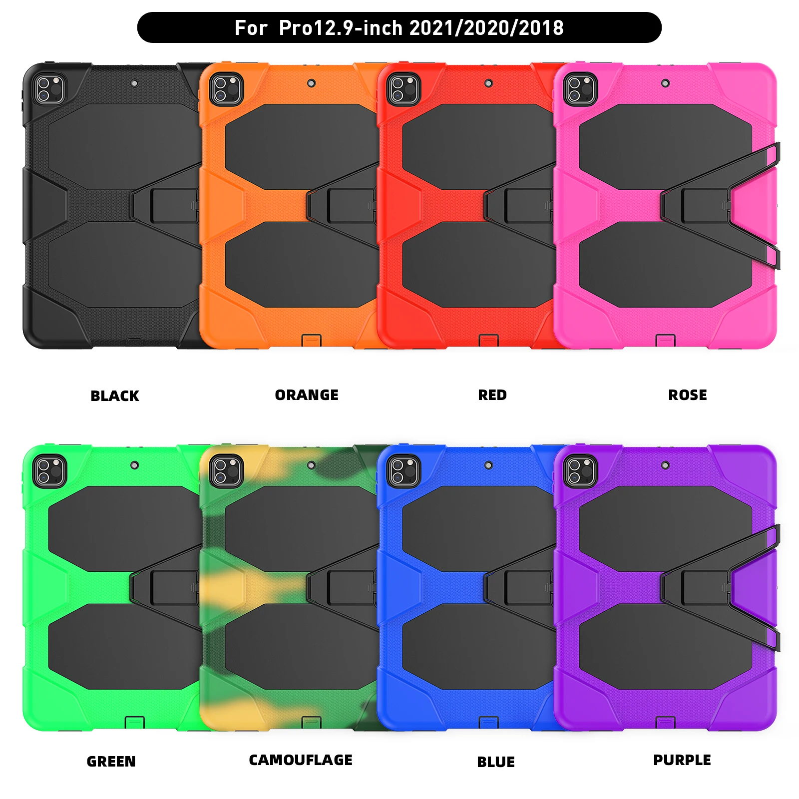 Resistente Case Ipad para Apple Ipad Pro 12.9 Polegada 360 Corpo Inteiro à Prova de Choque Proteção Capa 12.9 Kickstand Protetor de Tela Filme - Imagem 4