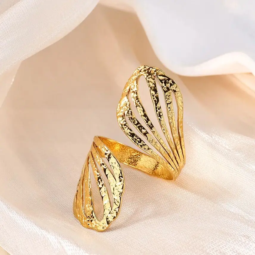 Wing Feather Rings Stainless Steel Geometric Fashion Jewelry for Women