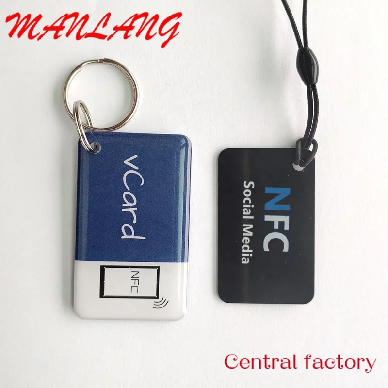 Custom  CMRFID Mini Rfid Card 30*30MM 13.56MHZ 216 RFID NFC Epoxy Tag Coated Key Fob with Metal Ring hole