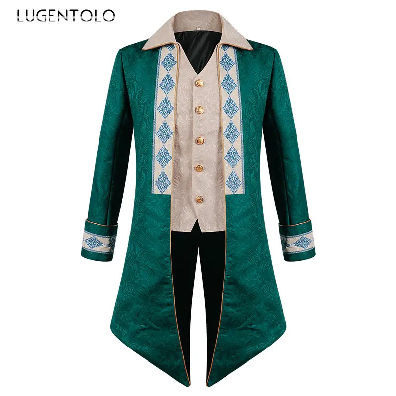 

Lugentolo Men Steampunk Medieval Coat Gothic Victorian Tailcoat Vintage Male Renaissance Jacquard Cosplay Costume Tuxedo Cloth