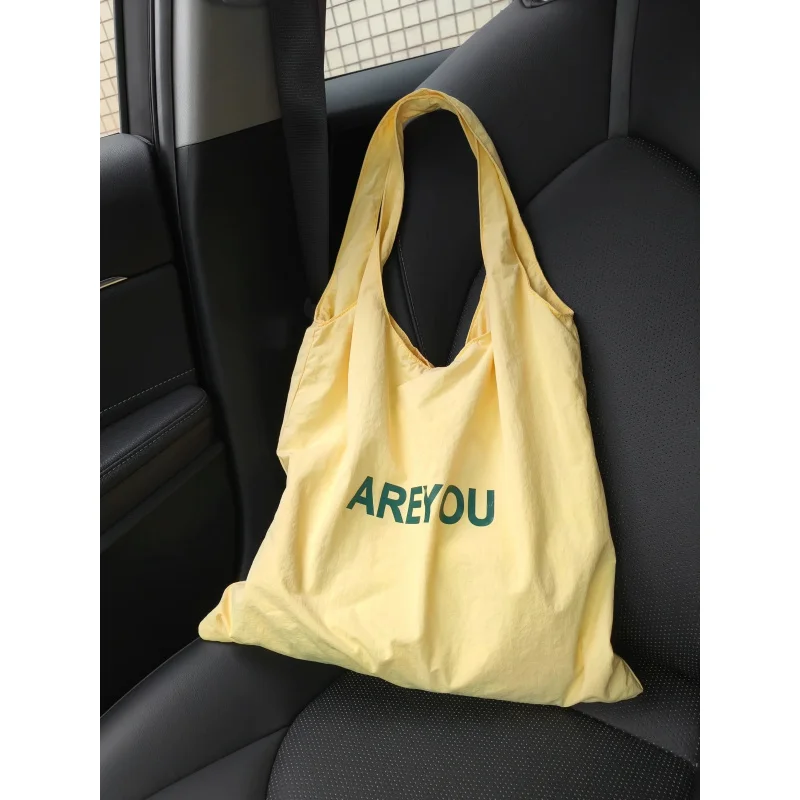 Summer Milk Yellow Canvas Bag Versatile Contrast Letter Thin Korean Style Shoulder Bag Women'S Bag