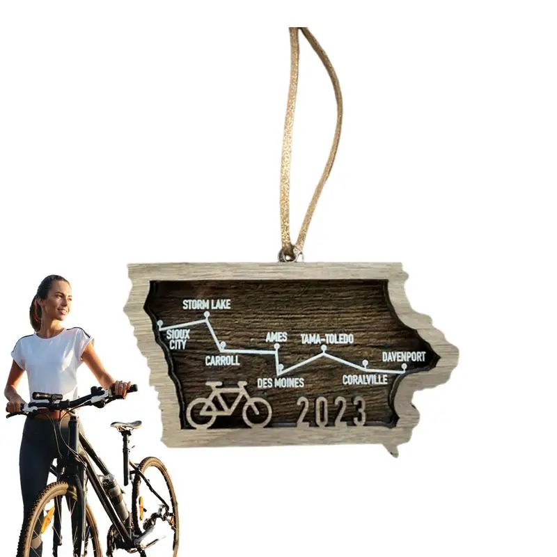 

Riding Map Pendants Acrylic Panel Wooden Frame Ornament Creative Souvenirs For Car Rearview Mirror Wall Window Bicycles Door