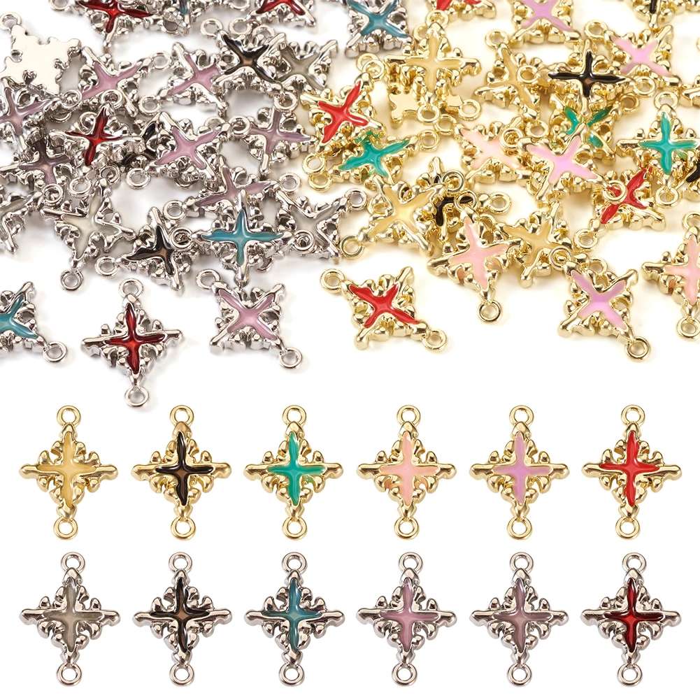 

48Pcs Religion Cross Charms Vintage Rack Plating Alloy Enamel Connector Links for Necklace Earrings Jewelry Findings 21x15x2.5mm