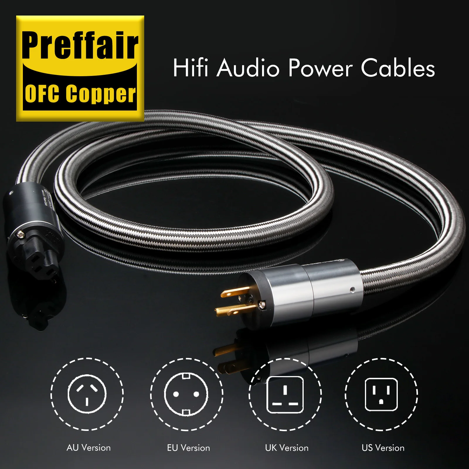 Preffair 12AWG HIFi US/AU/EU/UK AC Power Cord Audio CD Amplifier AMP Standard Power Cables