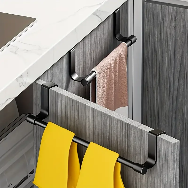 1pc Steel Over Door Towel Bar Storage, Hanger For Cabinet Or Cupboard, Holder Rack For Kitchen, Bathroom,Holds Hand/Dish Towels
