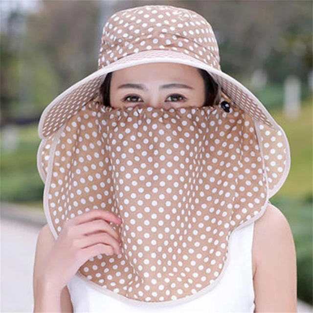 Fishing Caps Sunscreen Hat Anti-UV Windproof Outdoor Cycling Tea Picking Bucket Cap with Face