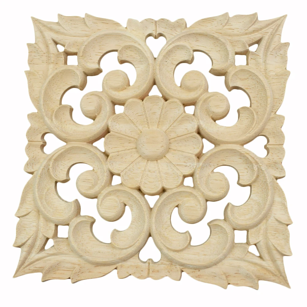 

2PCS Wood Door Heart Flower Board Decal Wooden Carving Appliques 15cm Furniture Moulding Decor Figurines Hollow Home Ornament