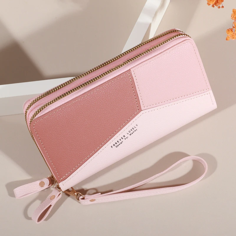Lychee Patterned Women's Double Zipper Wallet - Large Capacity Card Holder & Phone Pouch Clutch Bag