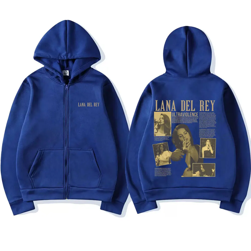 Hot Sale 90s y2k Vintage Lana Del Rey Ultraviolence Music Album Graphic Zipper Hoodie Men Women Fashion Oversized Zip Up Jacket