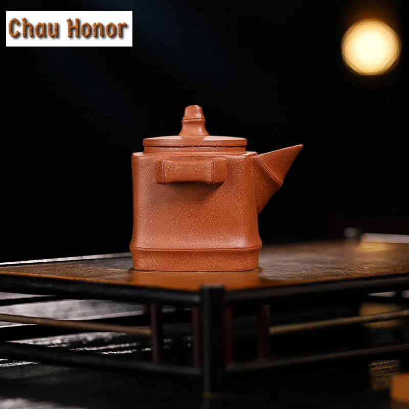 170ml Creative Yixing Purple Clay Teapots Handmade Square Bamboo Pot Raw Ore Downhill Mud Kettle With Strainer Zisha Tea Set