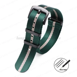 Premium Nylon Watch Strap with Black Ring Buckle - Universal Sports Band - 22mm (Green  Beige)