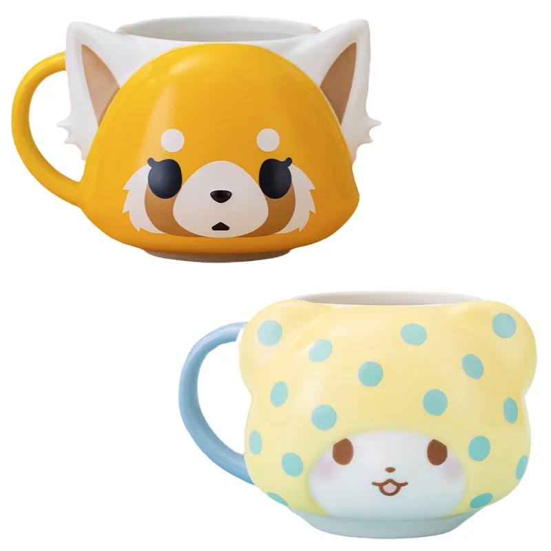 

Cute Cartoon Sanrioed Marumofubiyori Aggretsuko Doll Printed Ceramic Cup Kawaii Breakfast Milk Cup Office Coffee Cup Girl Gift