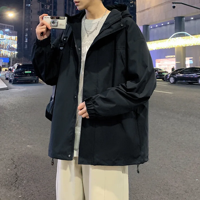high quality hooded jacket men big size windproof zipper new spring autumn 2024 causal outerwear clothing - white green black