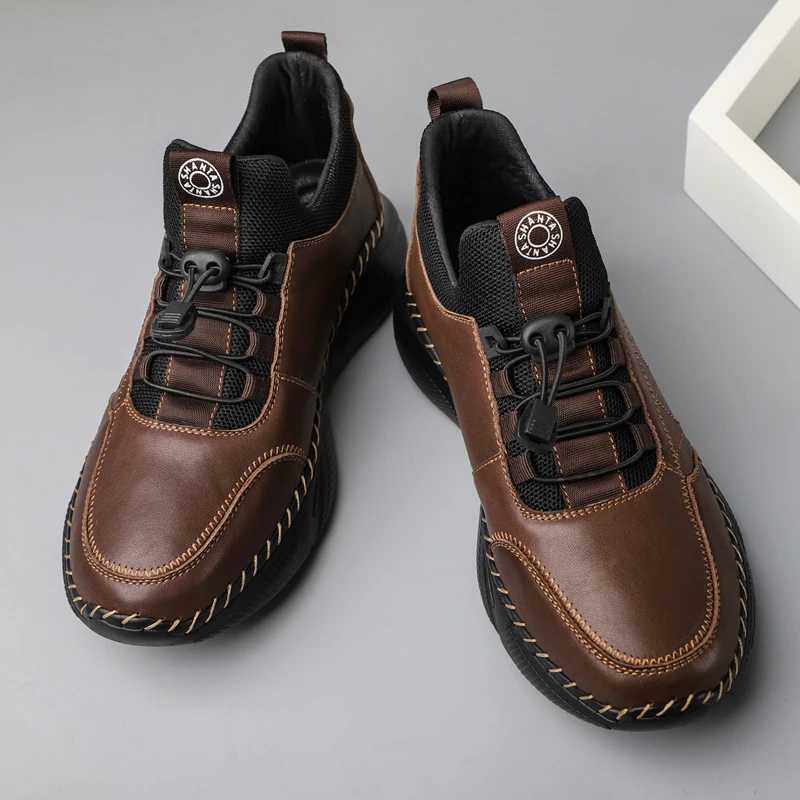 

Winter Men's Casual Shoes Leather Shoes High Quality Casual Sports Comfortable Plush Warm Brown Ankle Shoes Hiking Cotton Boots