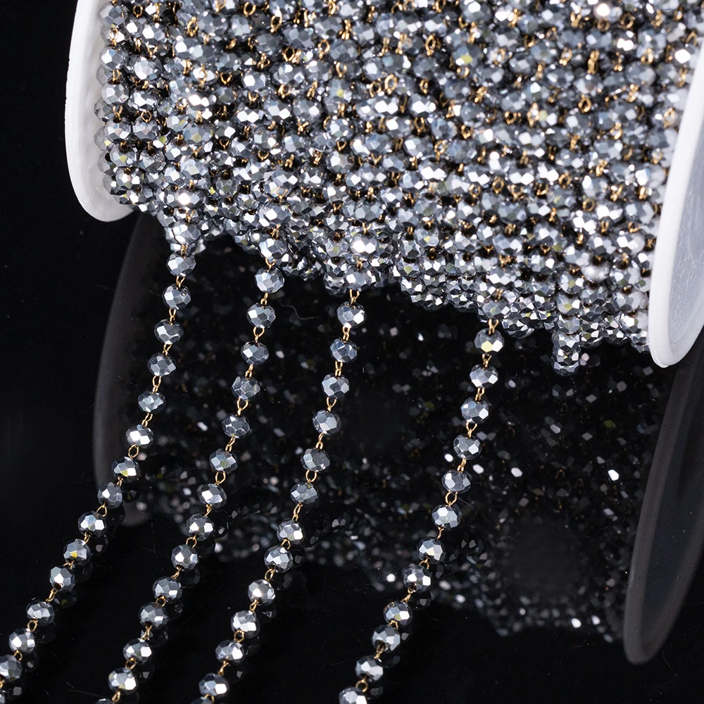 1 Meter Gold Edelstahl bunte 3mm Glasperlen Kristall ketten für DIY Schmuck Herstellung Halskette Armbänder Ergebnisse Masse – Detail 7