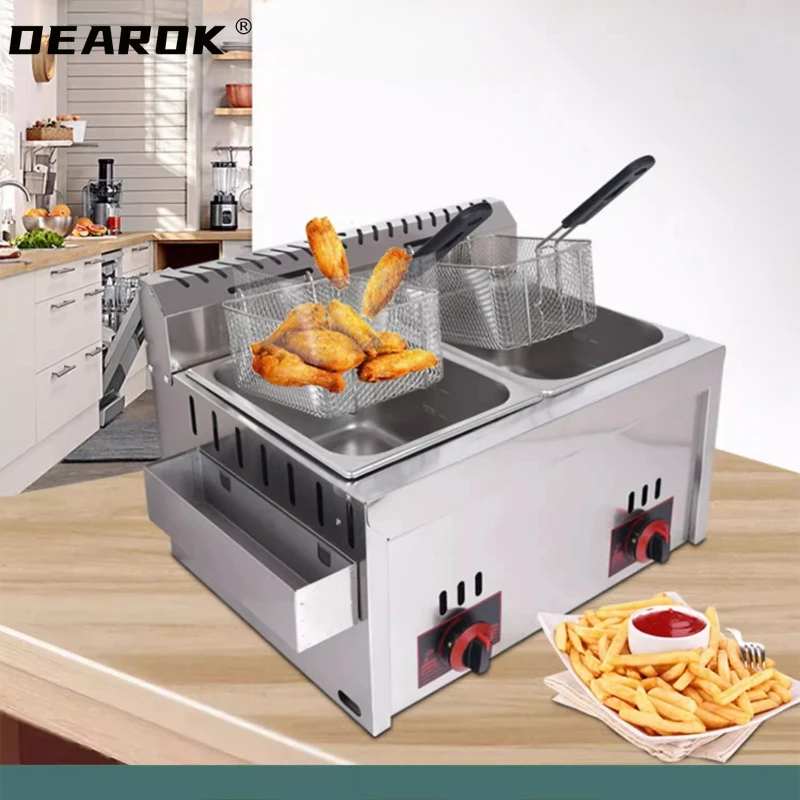 12L Stainless Steel Gas Fryer Countertop Fried Chicken French Fries Machine Commercial Deep Fryer Machine with Dual Tanks 2