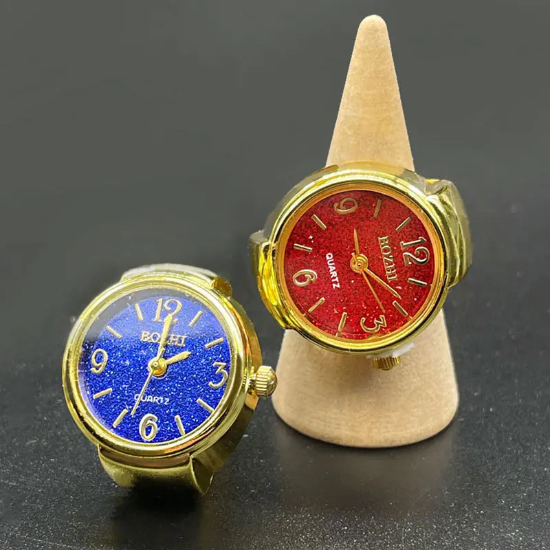 Kiss Jewelry Gold Plated Shiny Index Dial Finger Watch Rings Men Women Stretchy Strap Quartz Watch Ring Vintage Punk Gifts