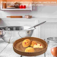 Wicker Bread Basket Foods Serving Plate Rattan Storage Table Decor Coffee Tray Light Brown 2