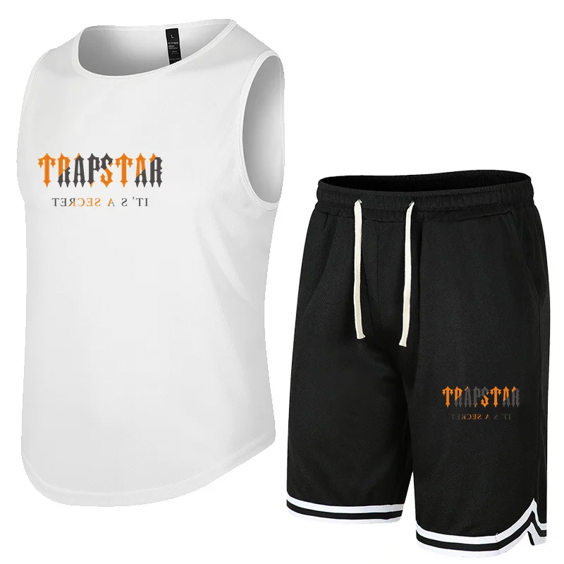 2022 Summer Sports Sleeveless T-Shirt Set Men TRAPSTAR Tank Top + Shorts Male Fitness Competition Training Vest Basketball Tops